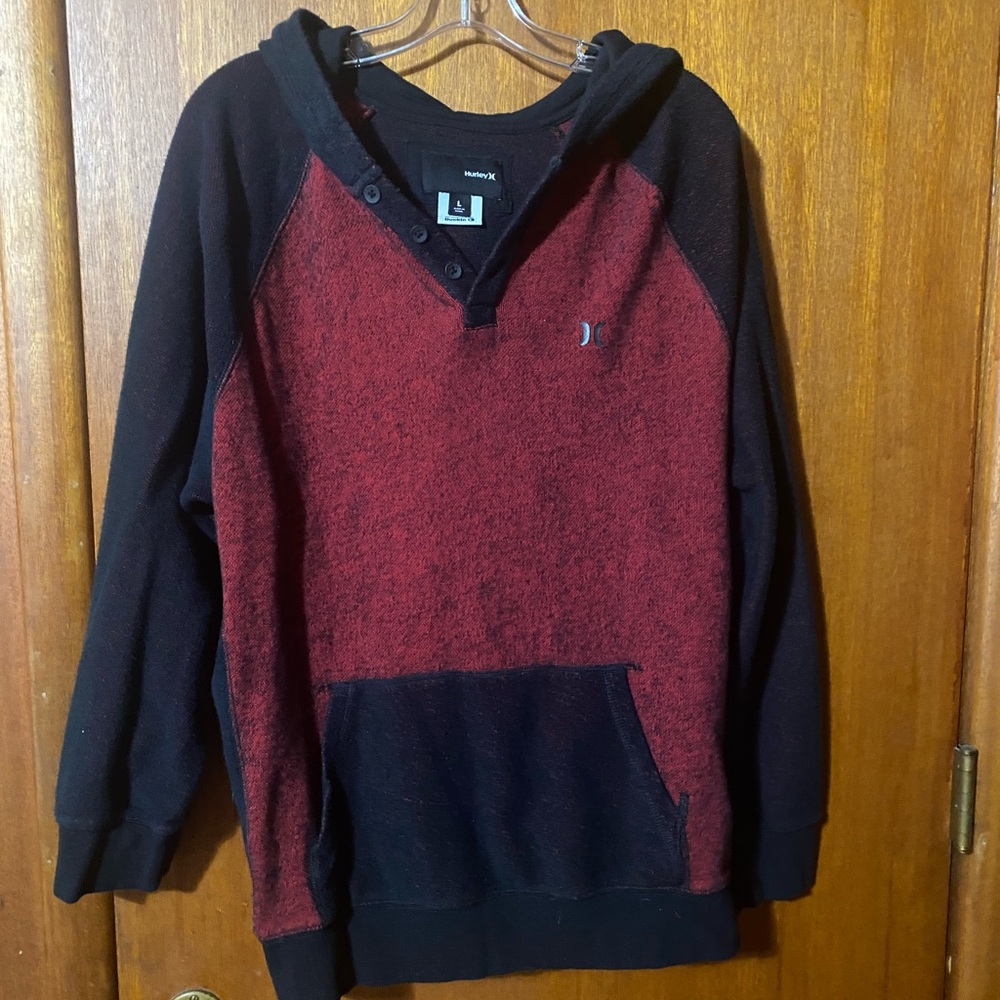 Hurley Men's Two-Tone Black and Red Hoodie